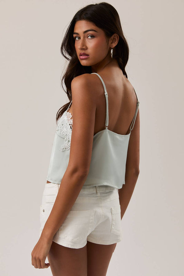 MINT LACE TRIM SATIN TOP