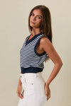 V-NECK STRIPE TOP, NAVY/WHITE