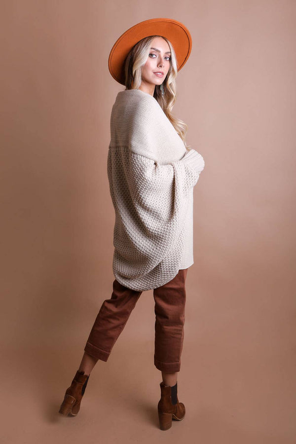 BAT SLEEVE KNIT CARDIGAN, BEIGE
