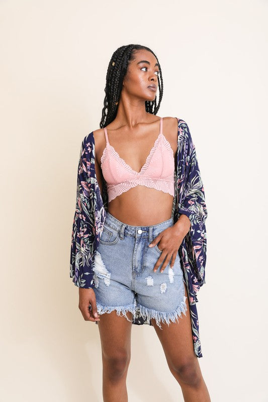 TROPICAL LEAVES DRAPED SLEEVE KIMONO