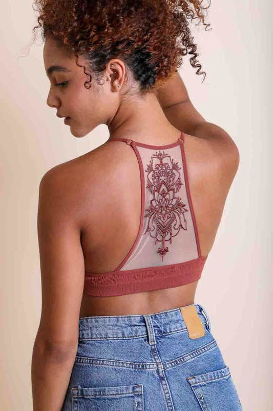TATTOO MESH RACERBACK BRALETTE