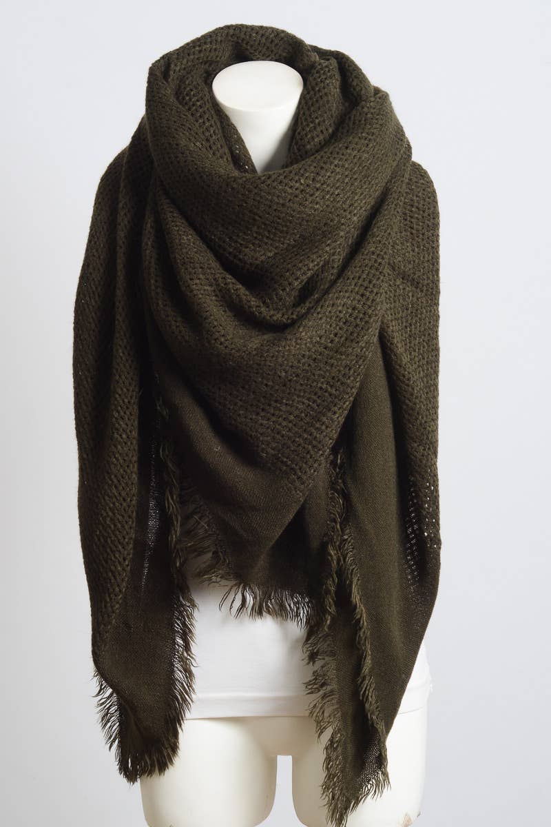 OLIVE OPEN WEAVE SQUARE SCARF