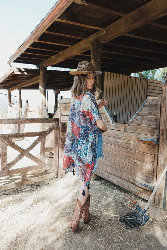 ALLOVER FLORAL PRINT KIMONO