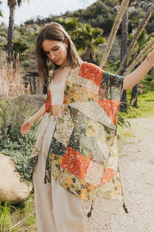 ALLOVER FLORAL PRINT KIMONO