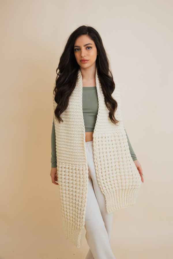 COZY WAFFLE KNIT EDGE SCARF