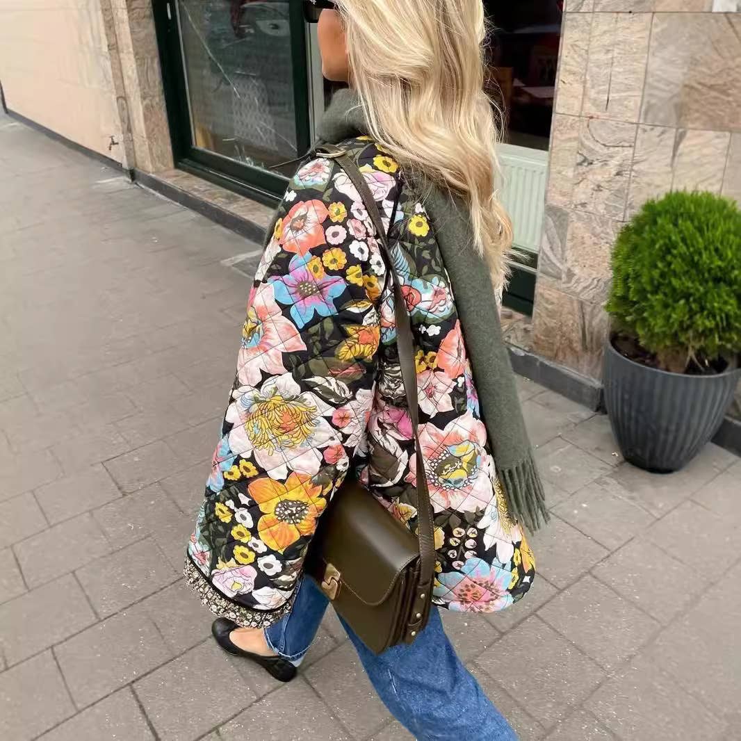 CASUAL FLARED SLEEVE MULTICOLOR PRINTED COTTON JACKET