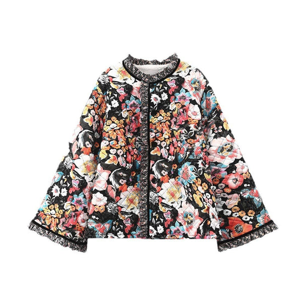 CASUAL FLARED SLEEVE MULTICOLOR PRINTED COTTON JACKET