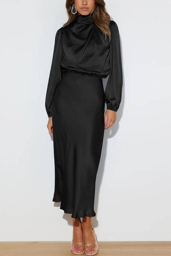 SATIN LONG SLEEVED LOOSE MAXI DRESS