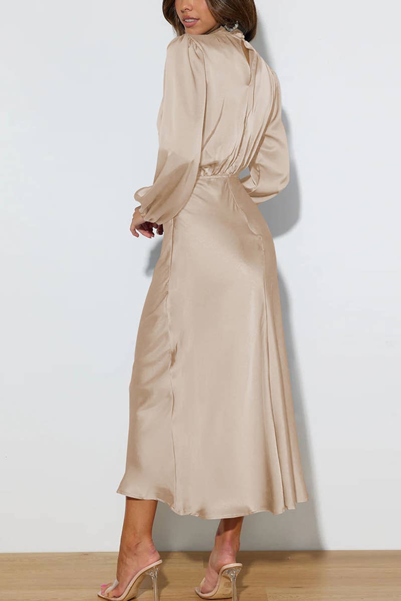 SATIN LONG SLEEVED LOOSE MAXI DRESS
