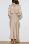SATIN LONG SLEEVED LOOSE MAXI DRESS