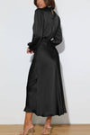 SATIN LONG SLEEVED LOOSE MAXI DRESS