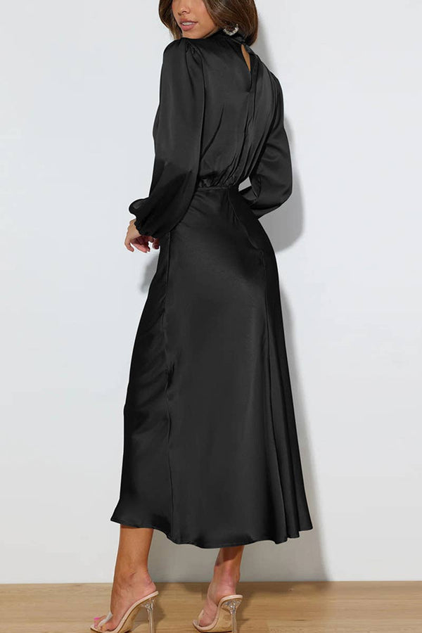 SATIN LONG SLEEVED LOOSE MAXI DRESS