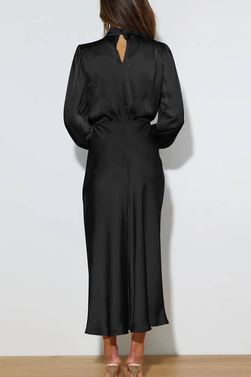 SATIN LONG SLEEVED LOOSE MAXI DRESS