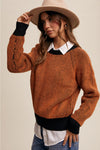 COLORBLOCK RIBBED KNIT CREW NECK SWEATER