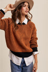 COLORBLOCK RIBBED KNIT CREW NECK SWEATER
