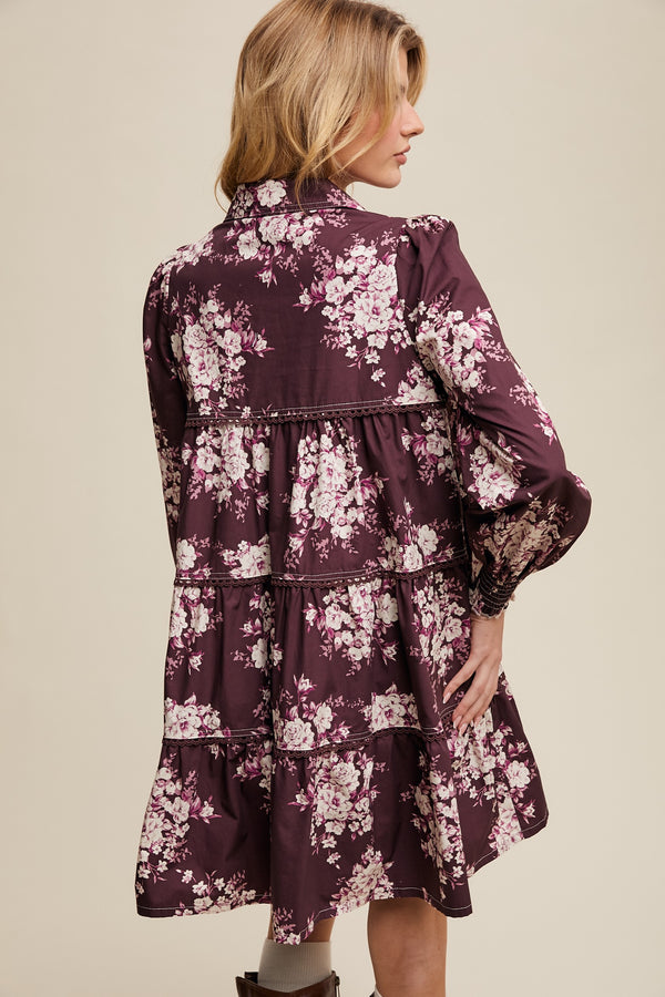 FLORAL TIERED SHIRT DRESS