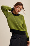 COLORBLOCK RIBBED KNIT CREW NECK SWEATER