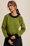COLORBLOCK RIBBED KNIT CREW NECK SWEATER