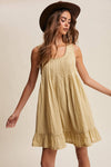 TEXTURED PINTUCK MINI DRESS, LIGHT OLIVE
