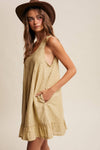 TEXTURED PINTUCK MINI DRESS, LIGHT OLIVE