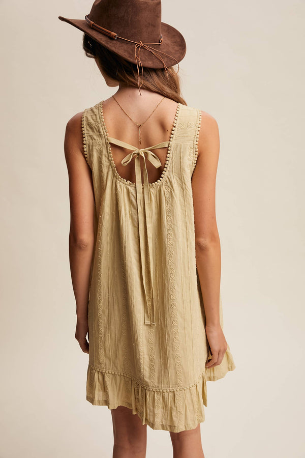 TEXTURED PINTUCK MINI DRESS, LIGHT OLIVE