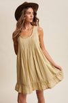 TEXTURED PINTUCK MINI DRESS, LIGHT OLIVE