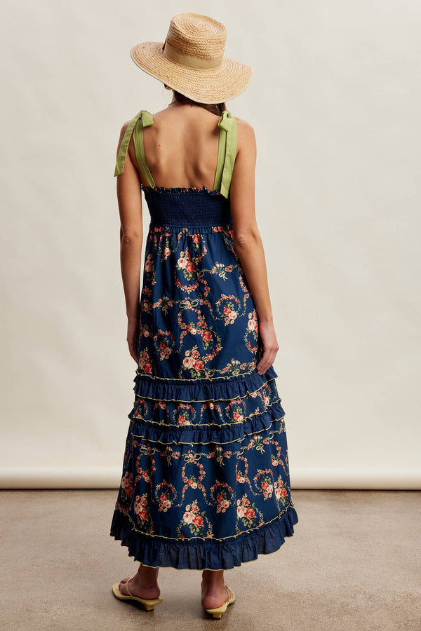 FLORAL SMOCKED TIERED MAXI DRESS