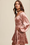SWEETHEART LONG SLEEVE SATIN DRESS
