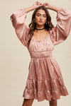 SWEETHEART LONG SLEEVE SATIN DRESS
