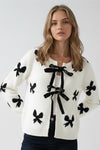 BOW PRINT TIE-FRONT CARDIGAN