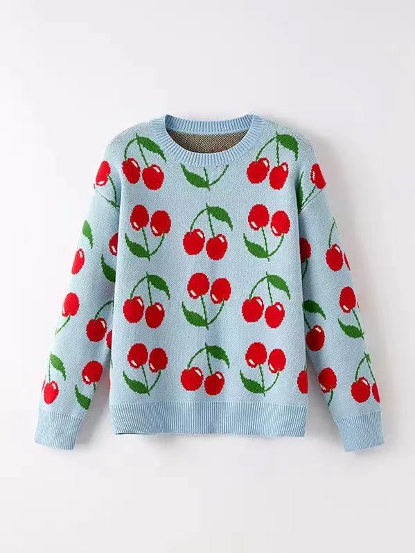 CHERRY PATTERN KNIT SWEATER