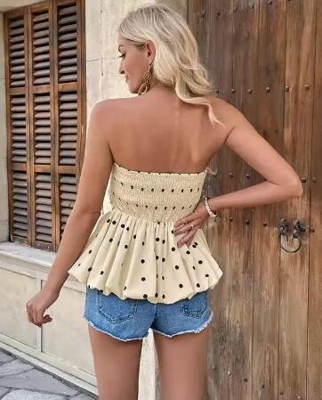 POLKA DOT STRAPLESS PEPLUM TOP