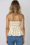 POLKA DOT STRAPLESS PEPLUM TOP