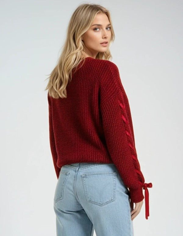 KNIT RIBBON PULLOVER SWEATER