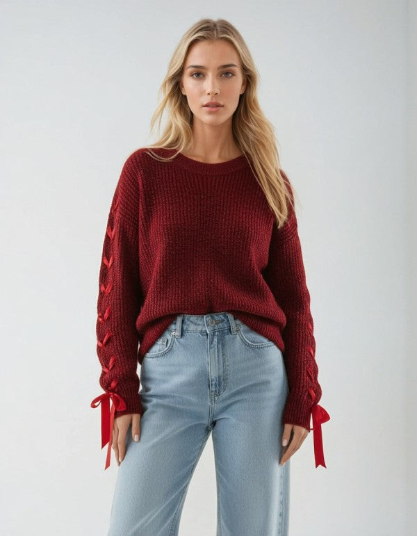 KNIT RIBBON PULLOVER SWEATER