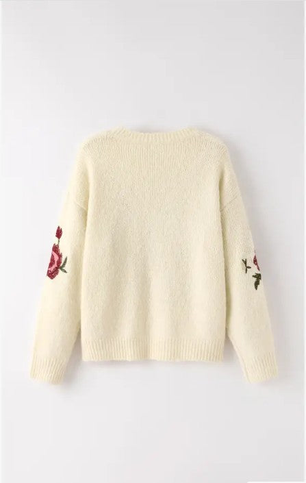 FLORAL EMBROIDERED KNIT SWEATER