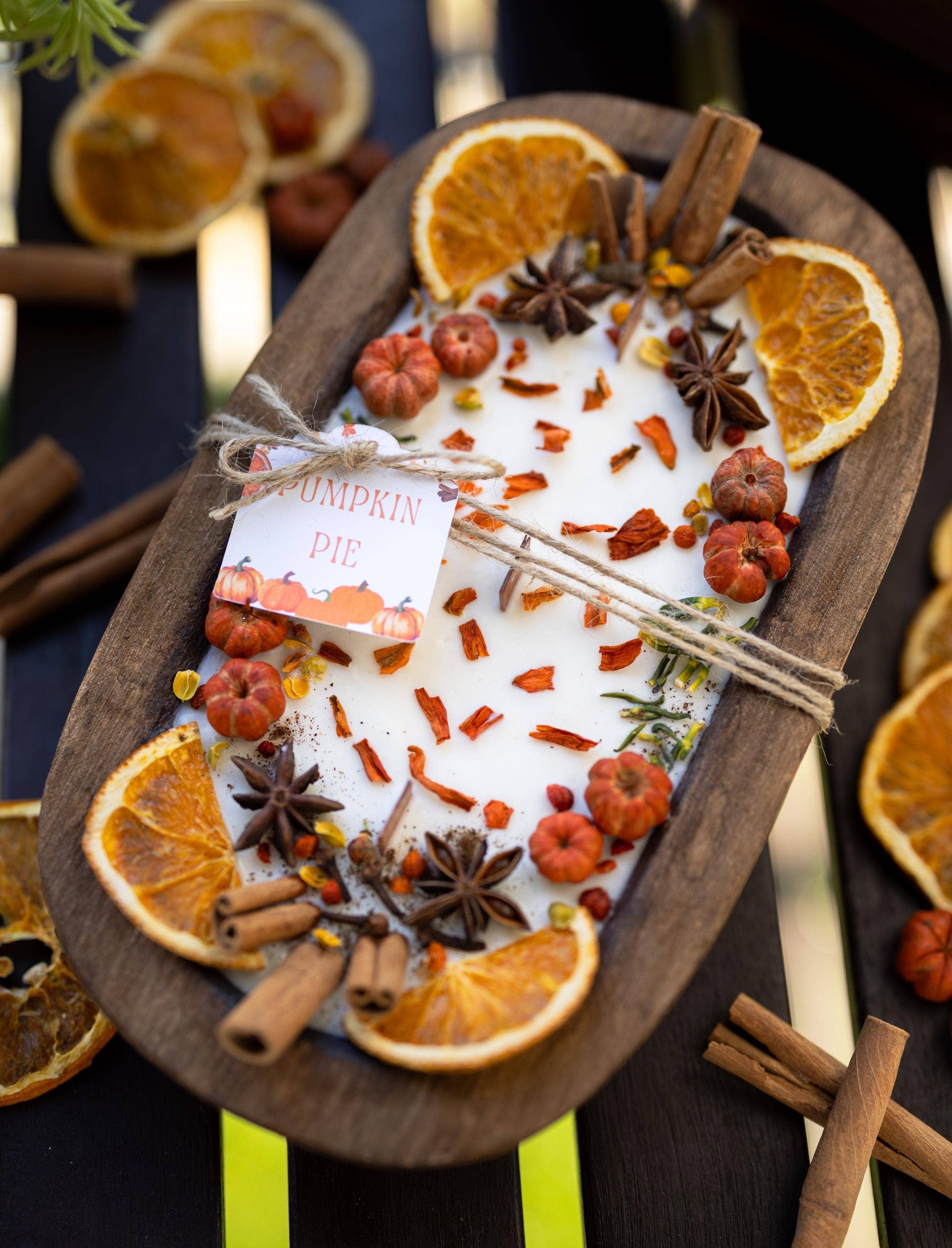 LARGE WOODEN PUMPKIN PECAN WAFFLE CANDLE