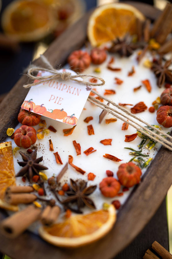 LARGE WOODEN PUMPKIN PECAN WAFFLE CANDLE