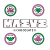 Mavee Chocolate logo with certification badges on a white background