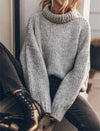 SLOUCHY GRAY KNIT TURTLENECK SWEATER
