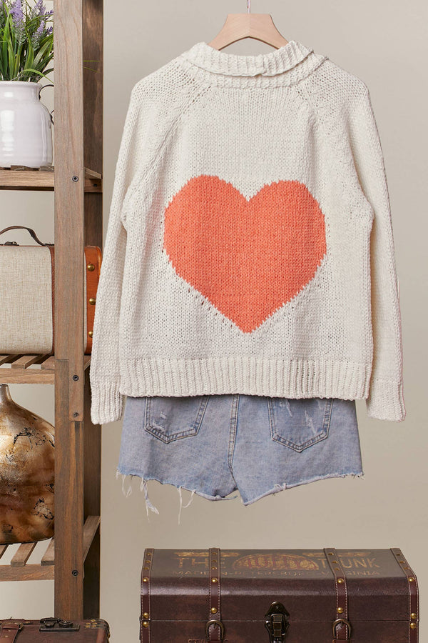 V-NECK HEART POCKET IVORY CARDIGAN