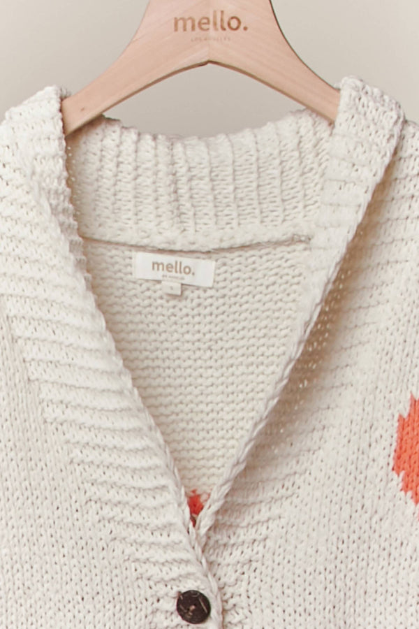 V-NECK HEART POCKET IVORY CARDIGAN