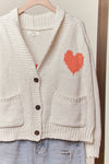 V-NECK HEART POCKET IVORY CARDIGAN