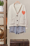 V-NECK HEART POCKET IVORY CARDIGAN