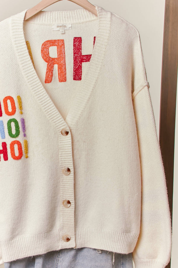 HO HO HO CHRISTMAS PATCHWORK V-NECK CARDIGAN
