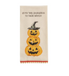 Halloween-themed towel with pumpkins and text on a white background