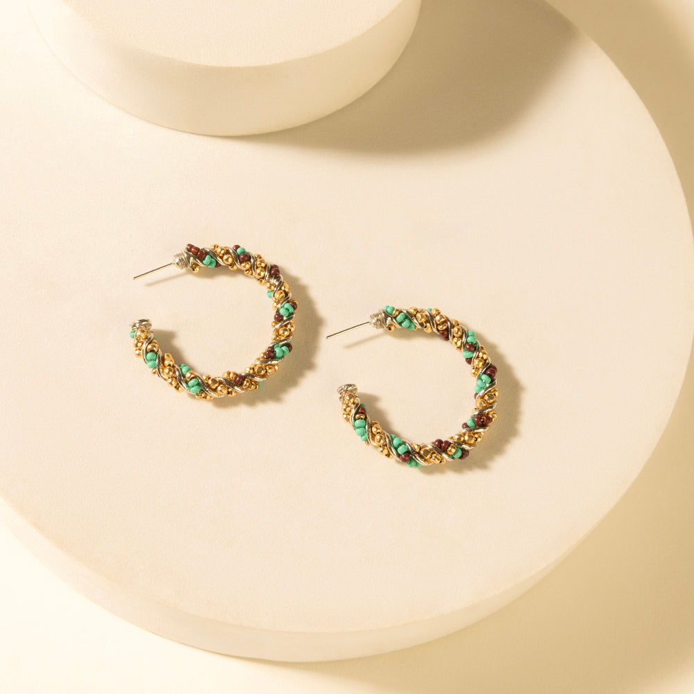 MYRA BRONC BRAID HOOP EARRINGS IN DESERT TURQUOISE