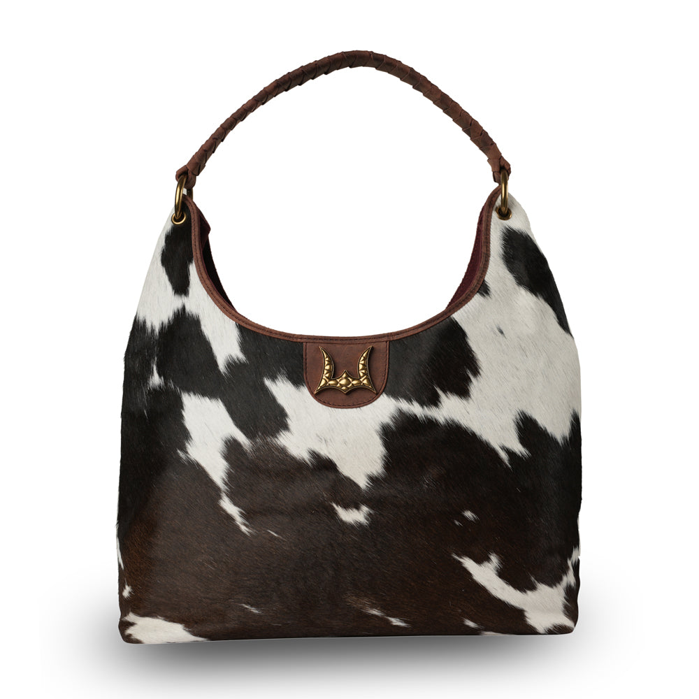 LW LARGE PURSE - BLACK & WHITE COWHIDE WITH OILED RUBY LEATHER