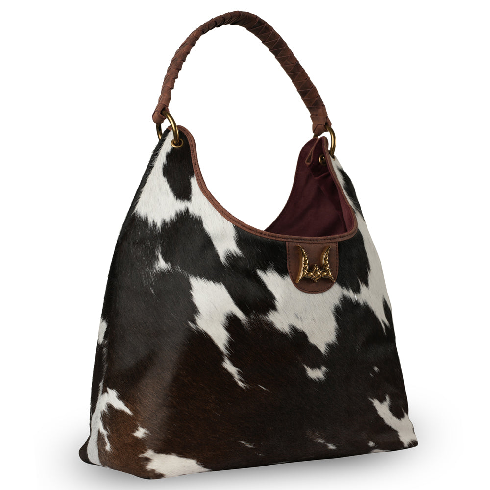 LW LARGE PURSE - BLACK & WHITE COWHIDE WITH OILED RUBY LEATHER