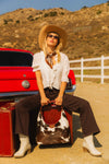 LW LARGE PURSE - BLACK & WHITE COWHIDE WITH OILED RUBY LEATHER